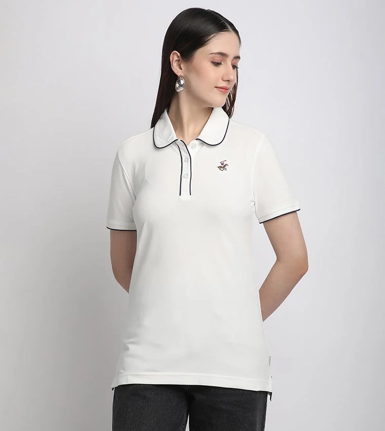Embroidered Logo Polo Shirt Beige