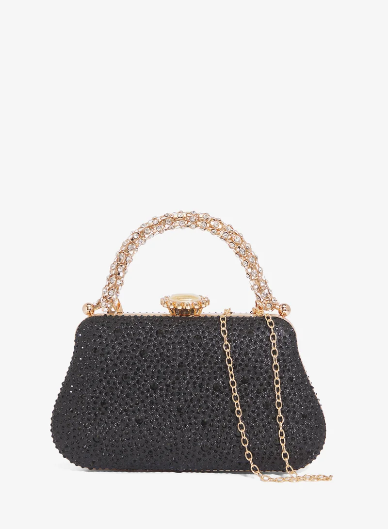 Rhinestone Top Handle Clutch Gold
