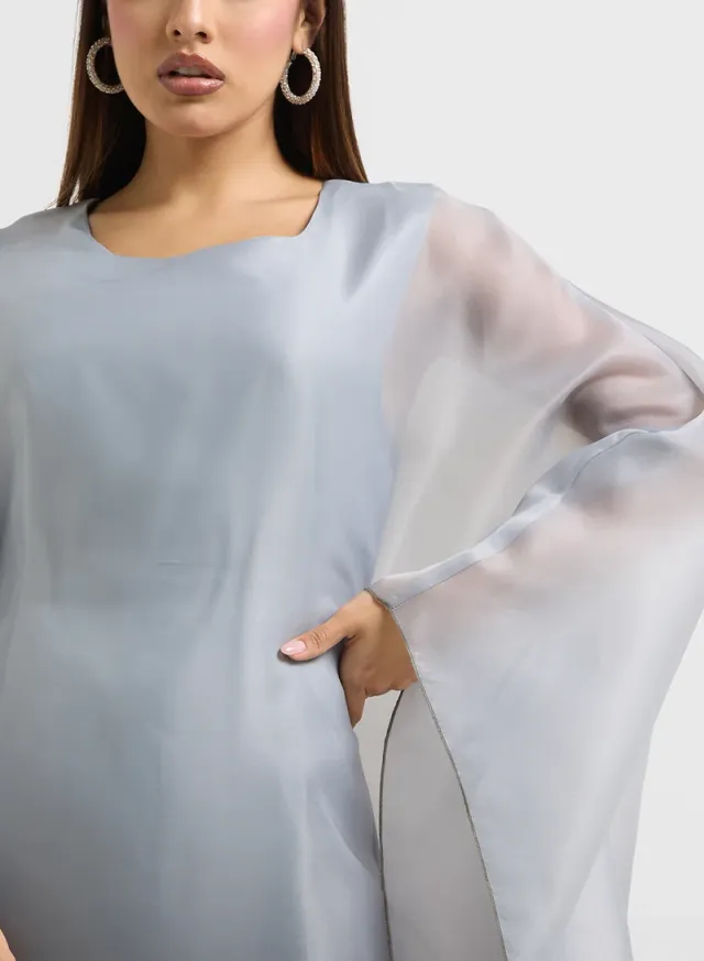 Grey Ombre Print Maxi Kaftan with V Neck and Long Sleeves – image 3