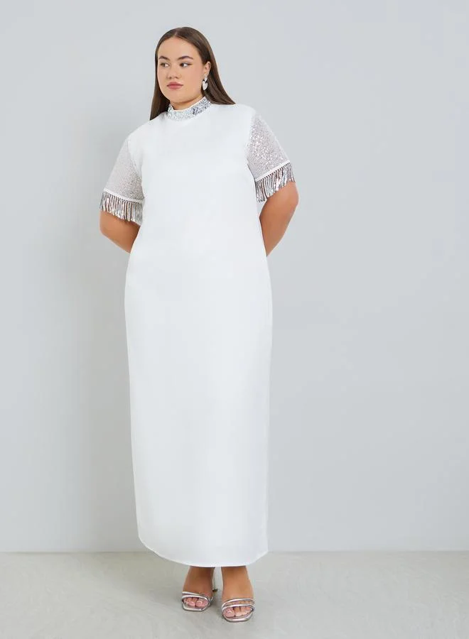 Plus Size Embellished Shift Maxi Dress White