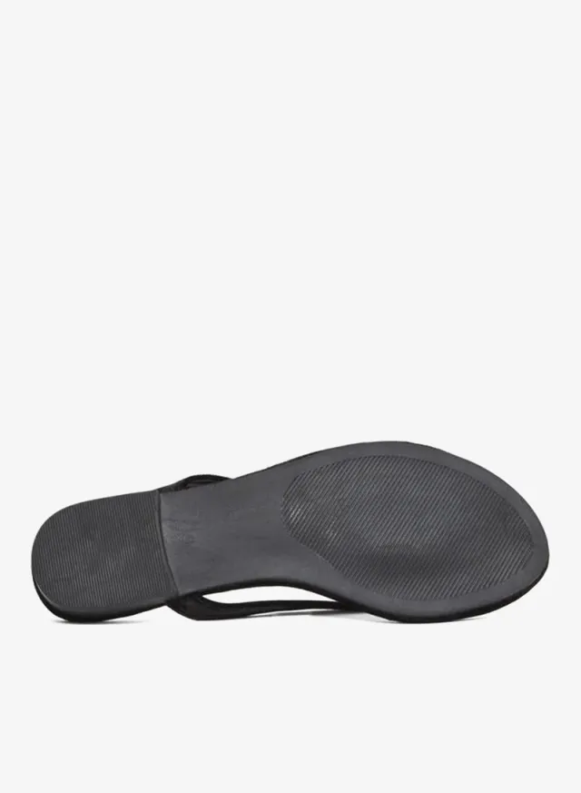 Styli Velvet Look Flat Sandals Black – image 6