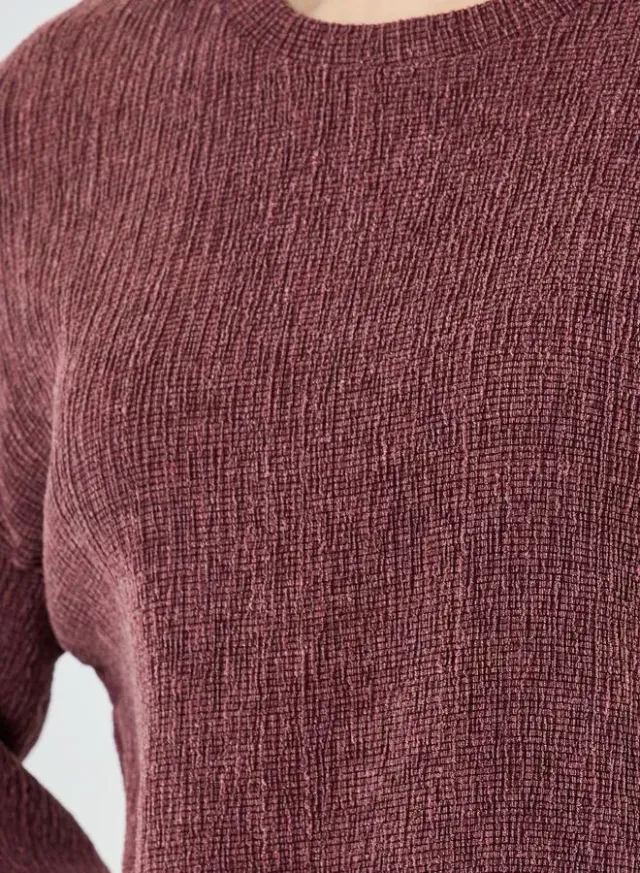 Oversized Textured Knit Top Burgundy – image 5