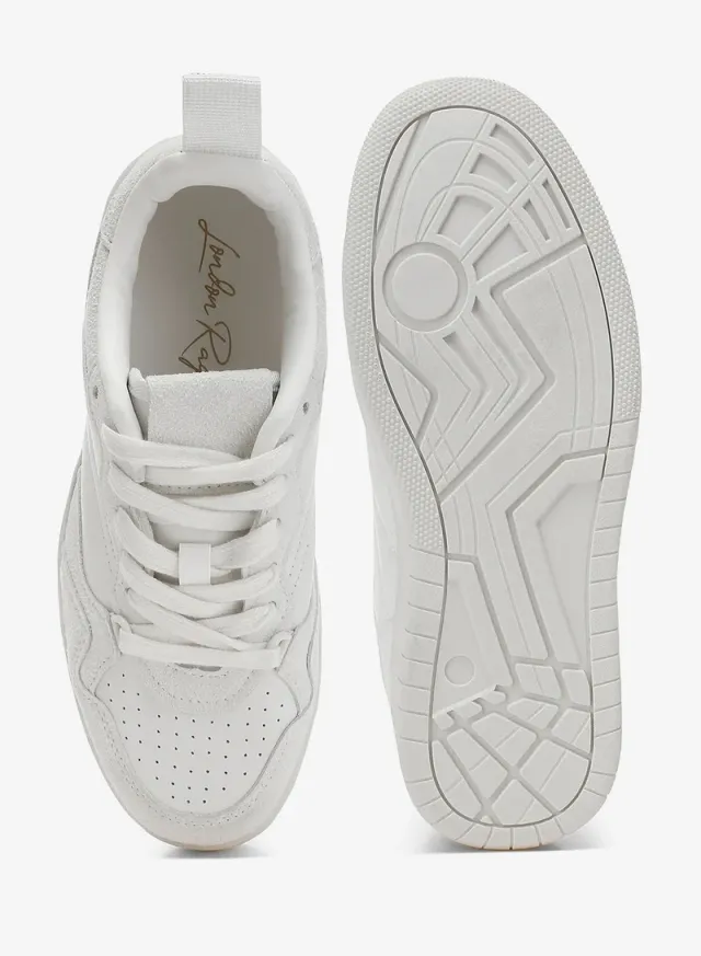 Faux Leather Casual Sneakers in White – image 4
