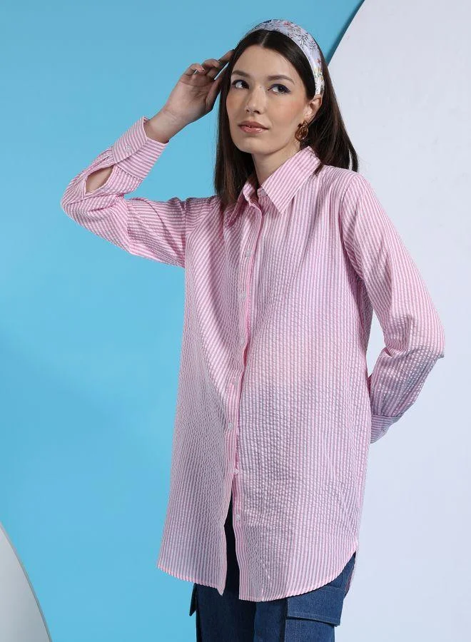 Women's Oversized Striped Shirt Peach