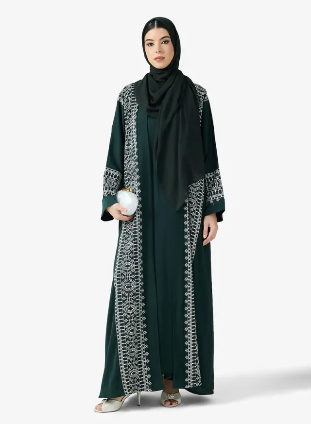Emerald Green Embroidered Abaya with Sheila - Ramadan Set