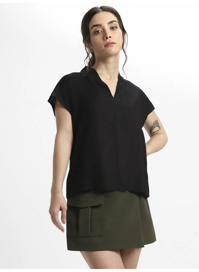Women's Regular Fit Viscose Moss Top Black