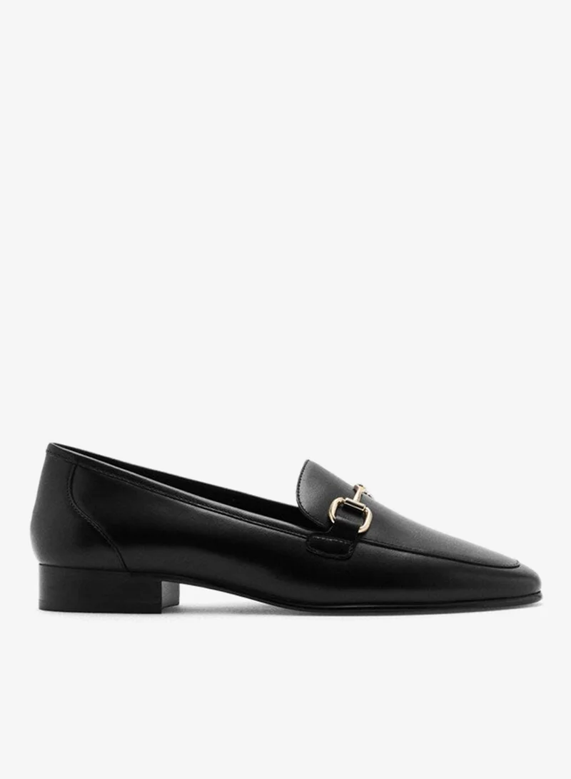 Leather Buckle Moccasins Black