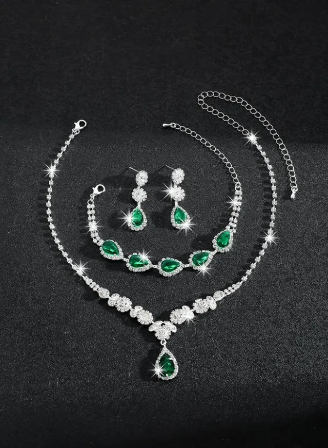طقم مجوهرات نسائي مرصع بالكريستال من قطعتين – صورة 4