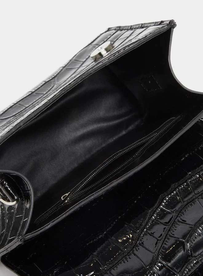 Styli Croc Top Handle Handbag with Chain