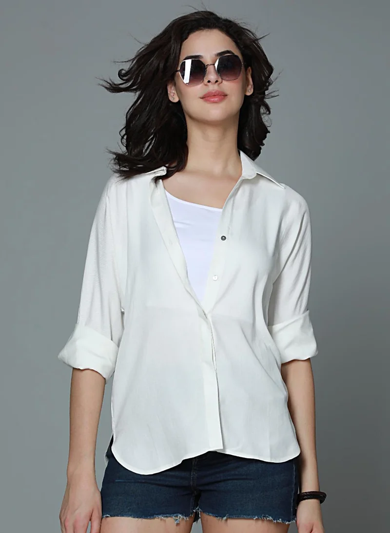 Women's Relaxed Rayon Button Down Shirt Ivory
