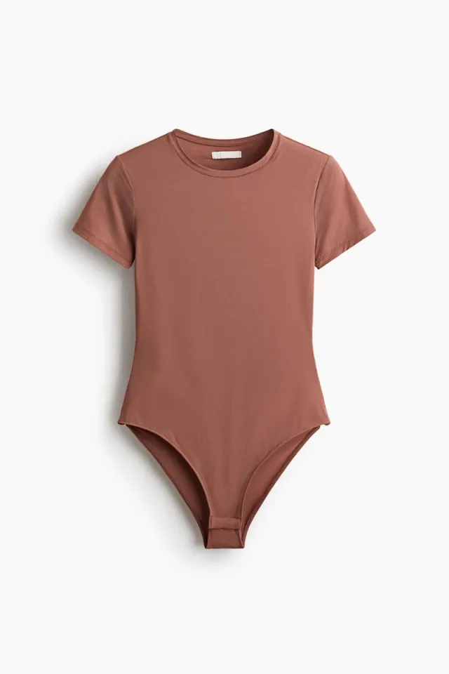 Women's Brown Bodycon Short-Sleeve Microfiber Top – image 5