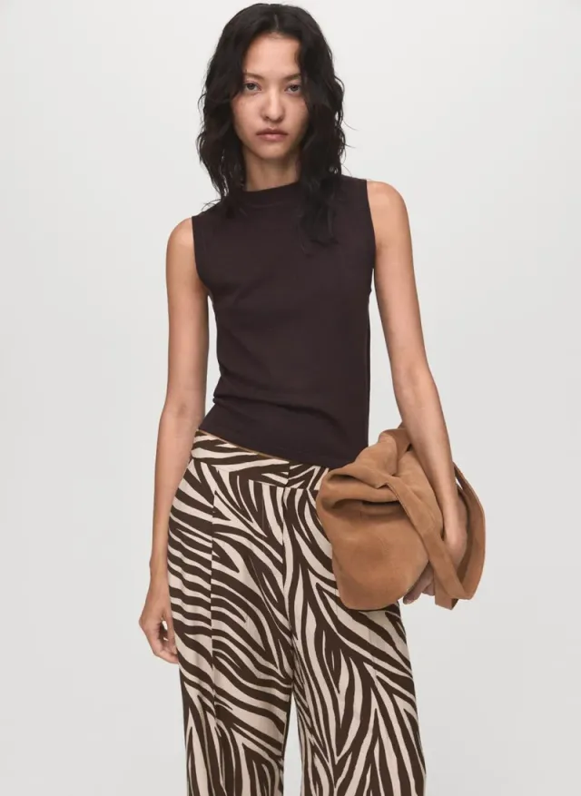 Brown and Beige Zebra Print Wide-Leg Pleated Trousers – image 4