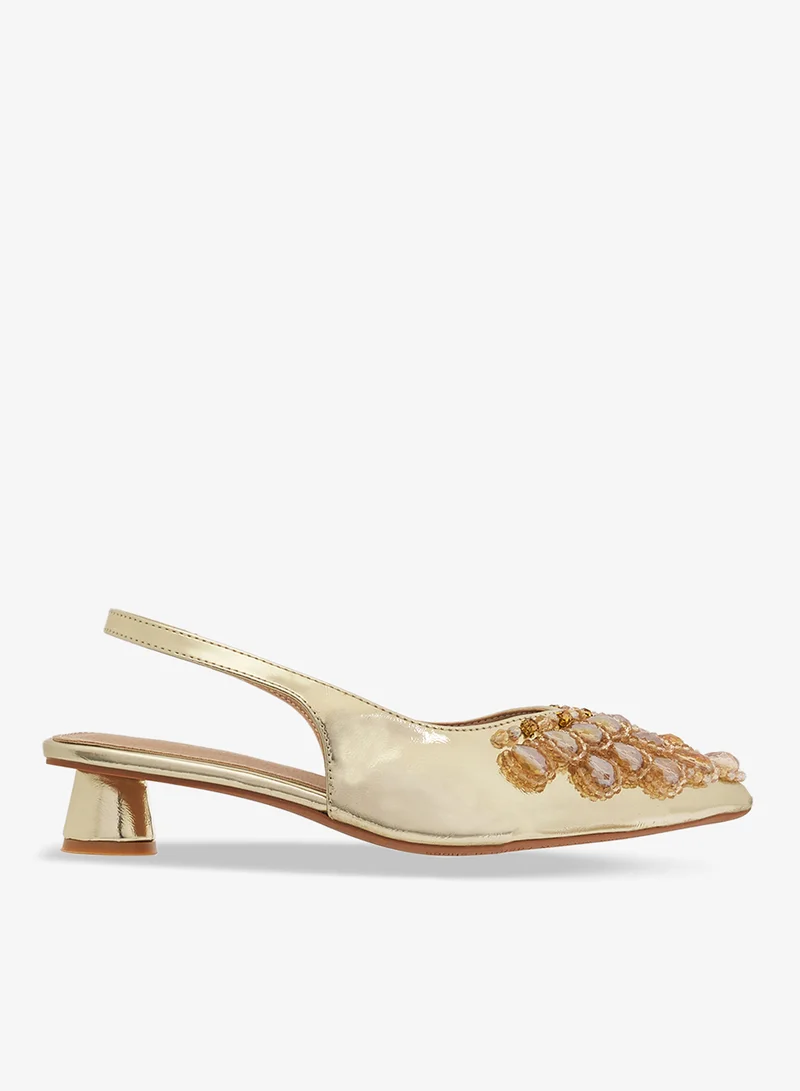 Embellished Mid-Heel Pumps Beige