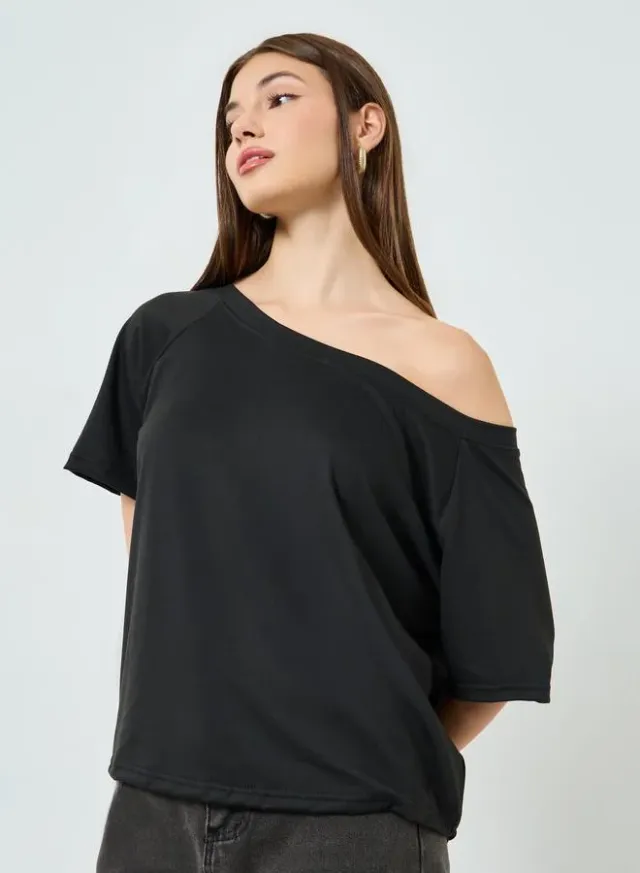 One-Shoulder Oversized T-Shirt Black