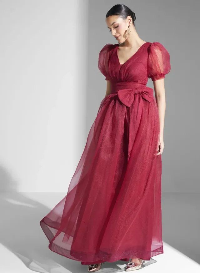 Tulle Bow Dress Burgundy