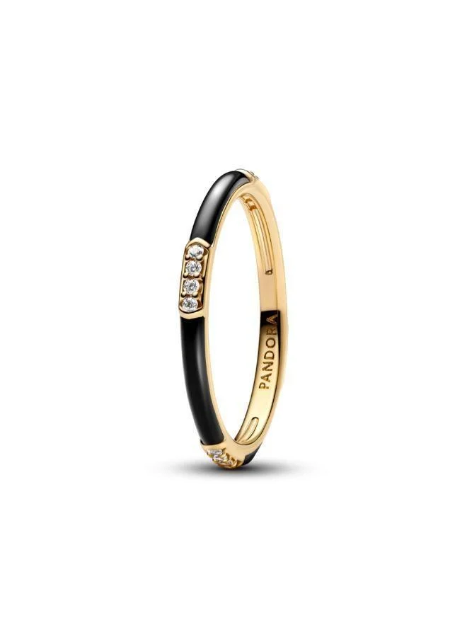 14k Gold-Plated CZ Enamel Ring Black