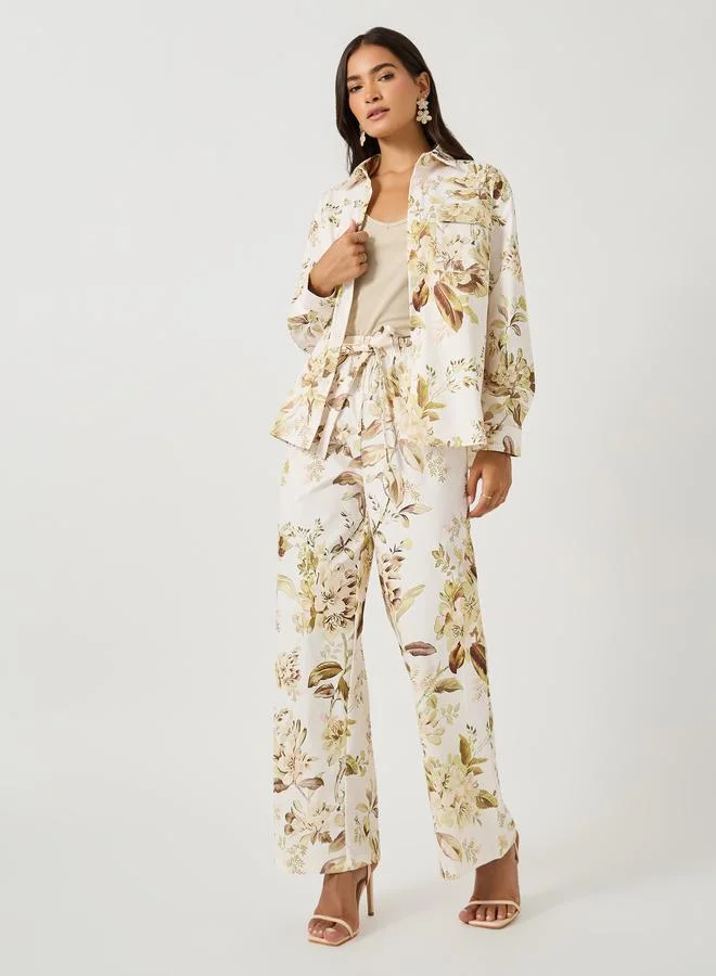 Printed Shirt & Wide Leg Pants Co-ord Multicolour