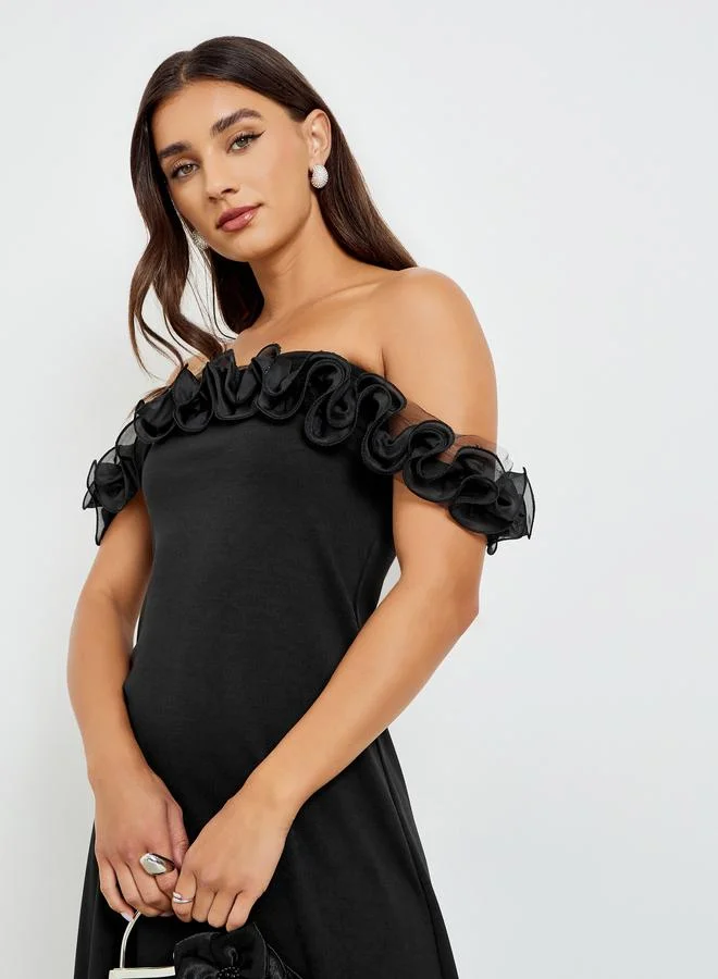 Off-Shoulder Ruffled Maxi Dress Black