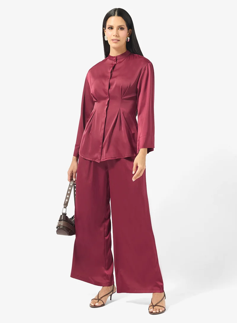 Longline Peplum Top & Pant Set Burgundy