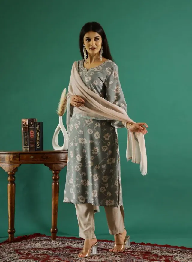 Floral Cotton Kurta Pant Set – image 4