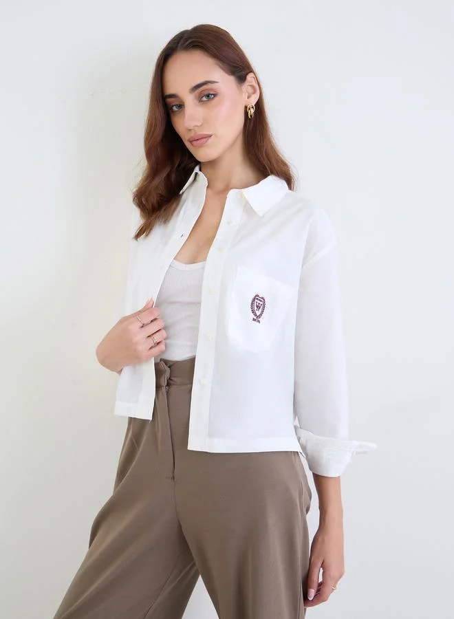 Styli Long Sleeve Crop Boxy Shirt White