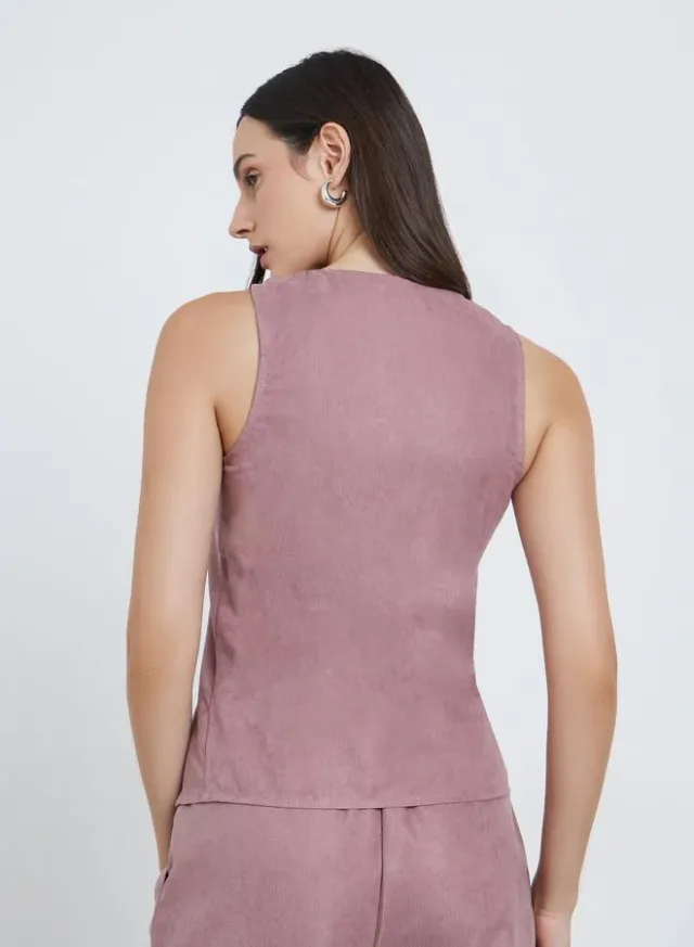 Sleeveless Buttoned Solid Top - Pink – image 4