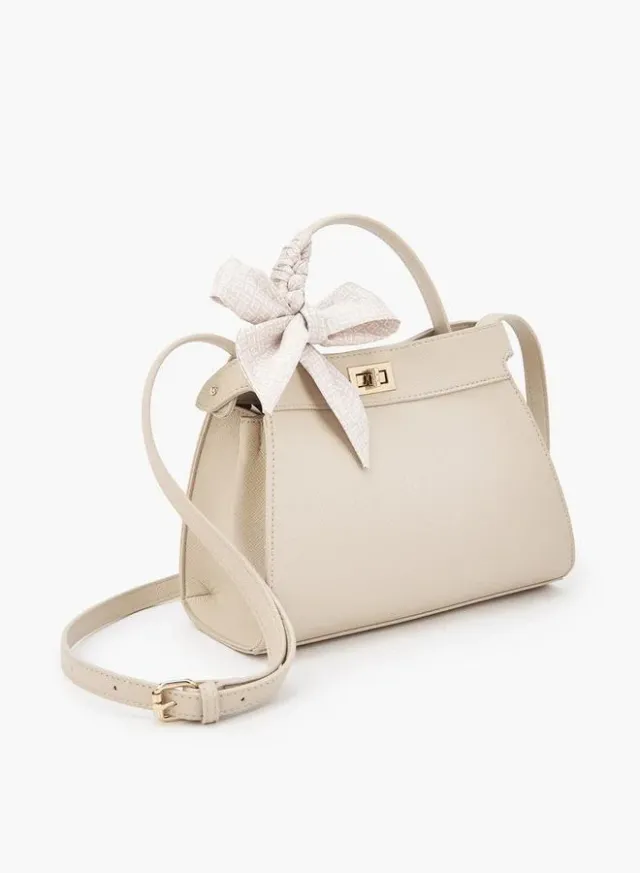 Black PU Leather Tote Bag with Detachable Shoulder Strap and Bow Detail – image 4